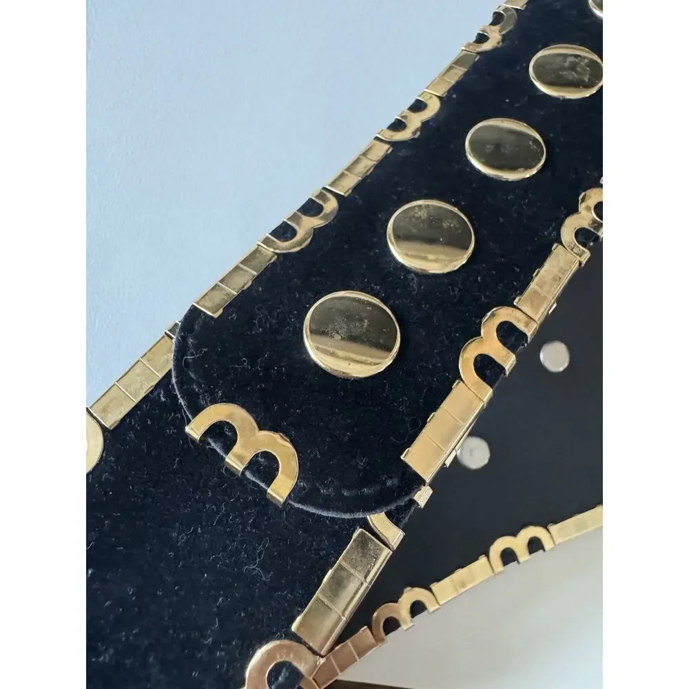 Vintage Baroque Faux Pearl Corset Belt Gold Filigree Black Velvet Maximalist